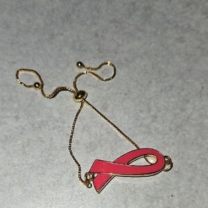 Gold and Pink Awareness Ribbon Bracelet